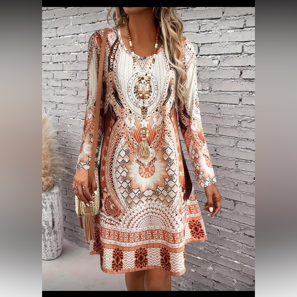 Bohemian Orange and White Dress Plus Sz 14 nwt